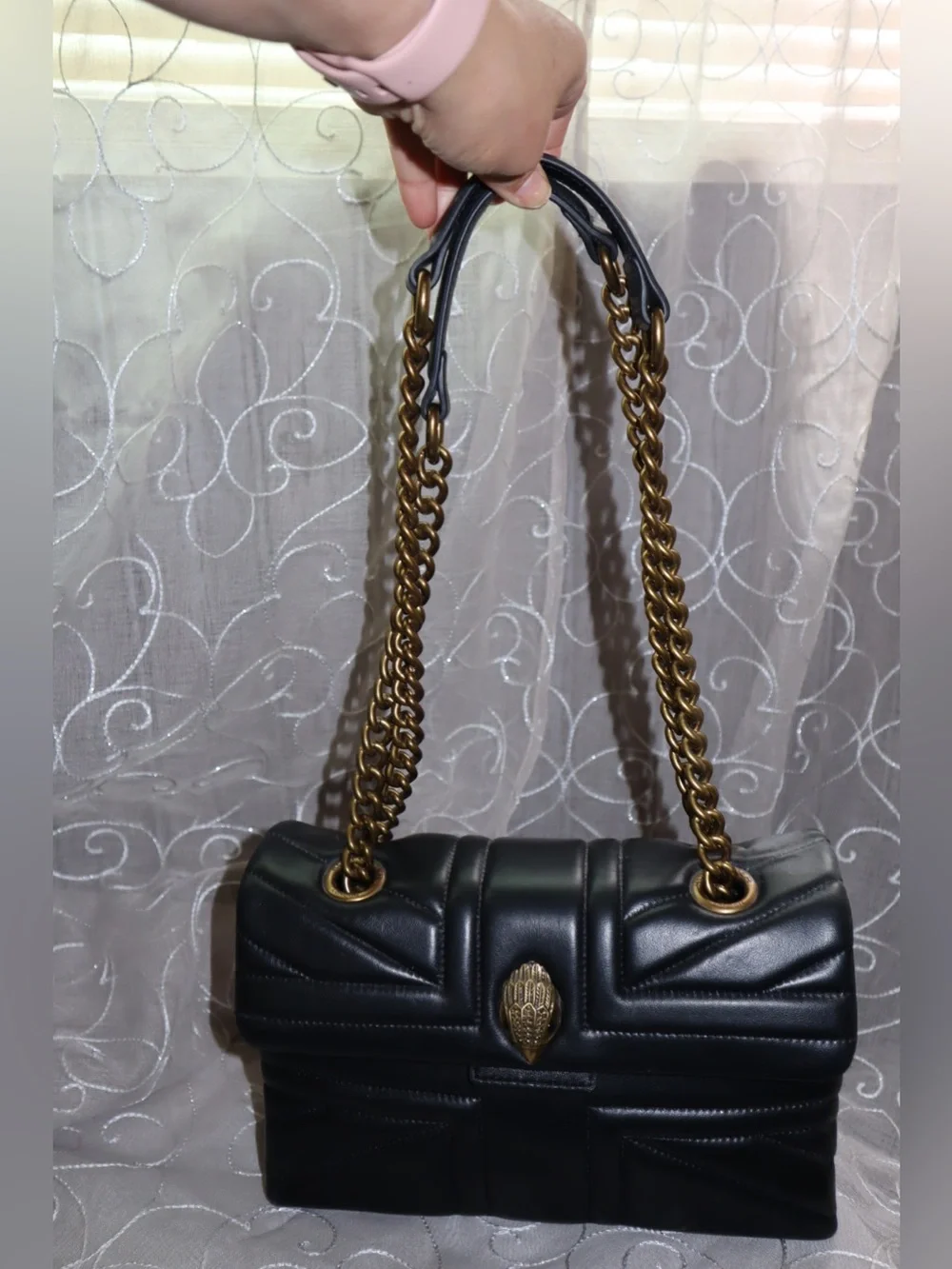 Kurt Geiger Black Quilted Shoulder Bag with Gold Hardware